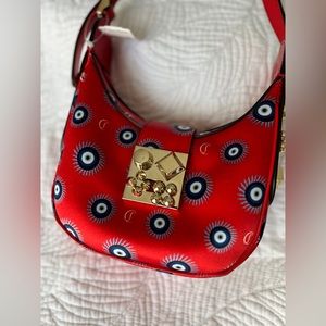 Christian Louboutin Carasky Studded Printed Leather trimmed Satin Shoulder Bag